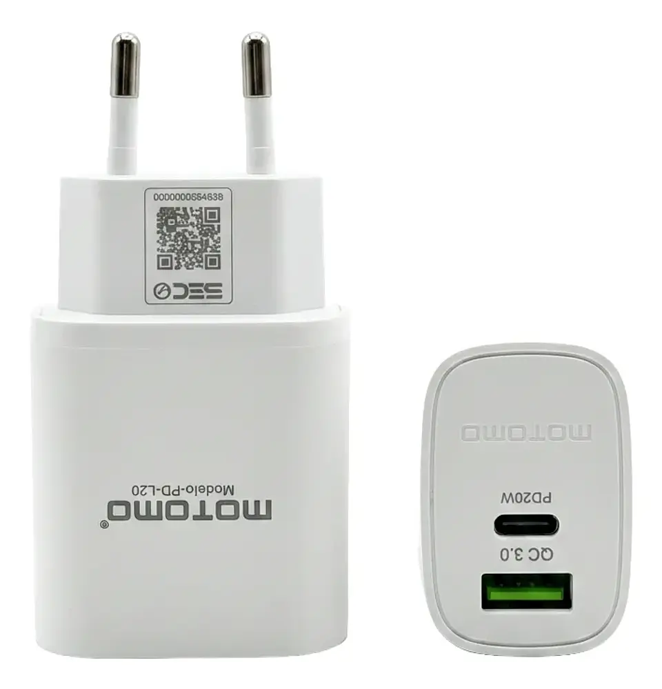 Cargador de pared Dual USB + USB-C sin cable motomo 20W MO-PDL20  1