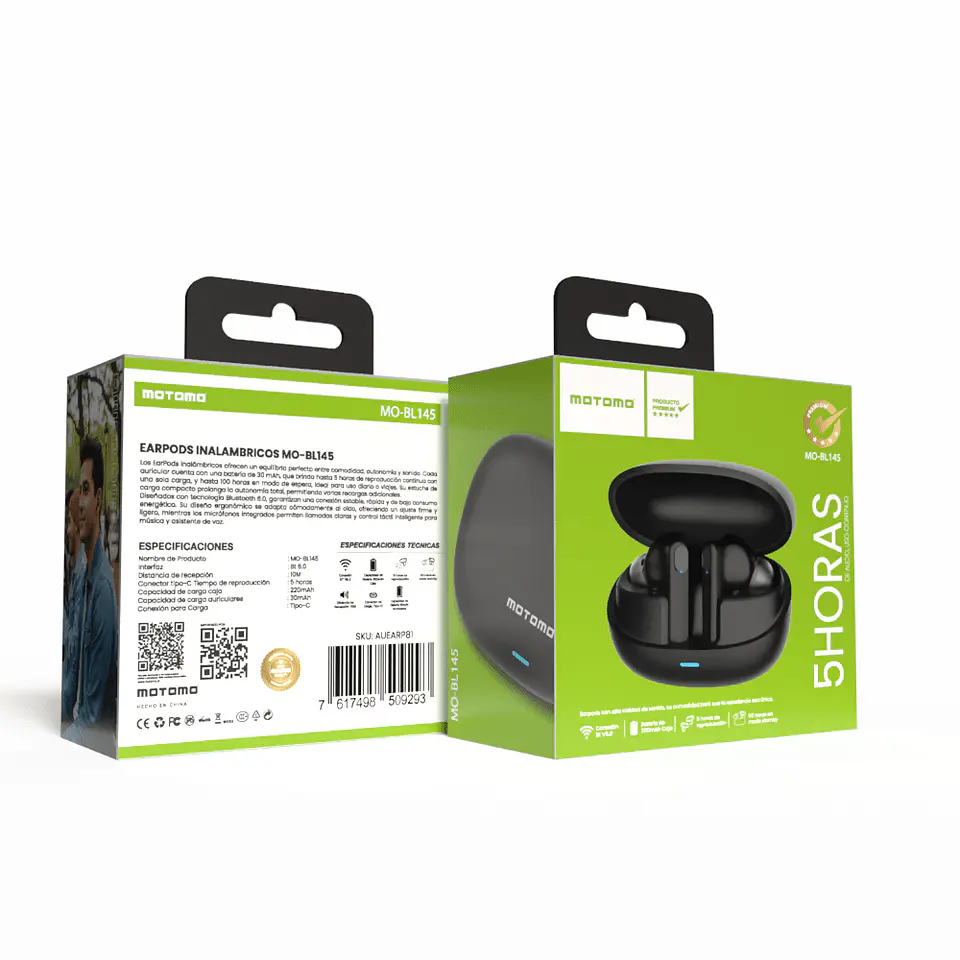 Audifonos Bluetooth motomo MO-BL145 Negro  4