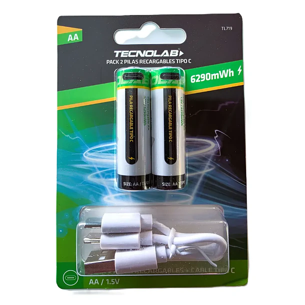 Pilas recargables AA x2 tecnolab 2000mAh conexion tipo c 