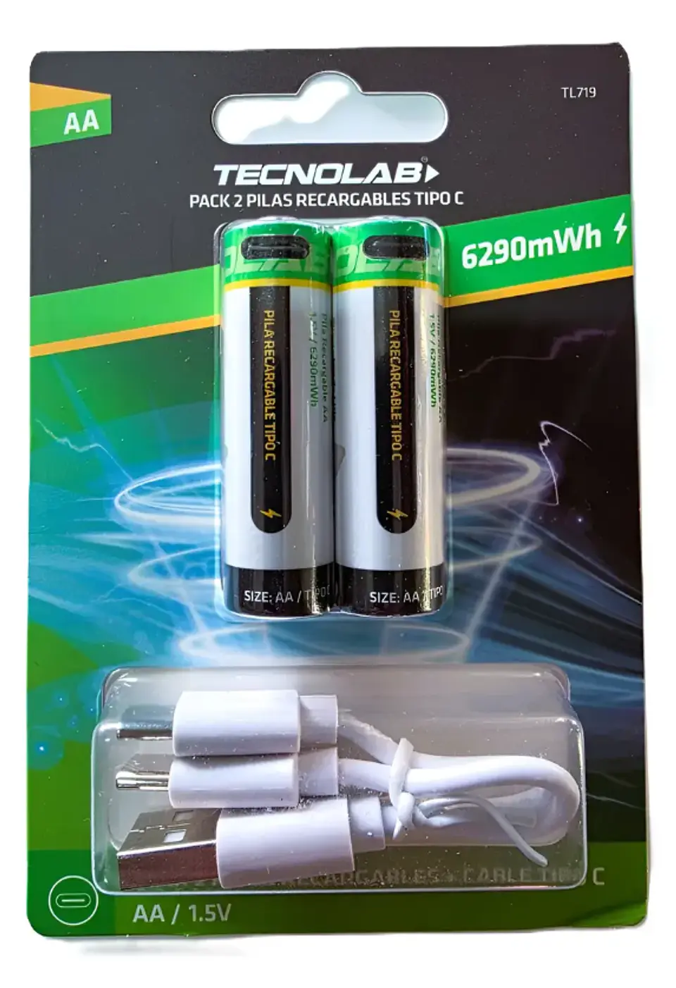 Pilas recargables AA x2 tecnolab 2000mAh conexion tipo c  1