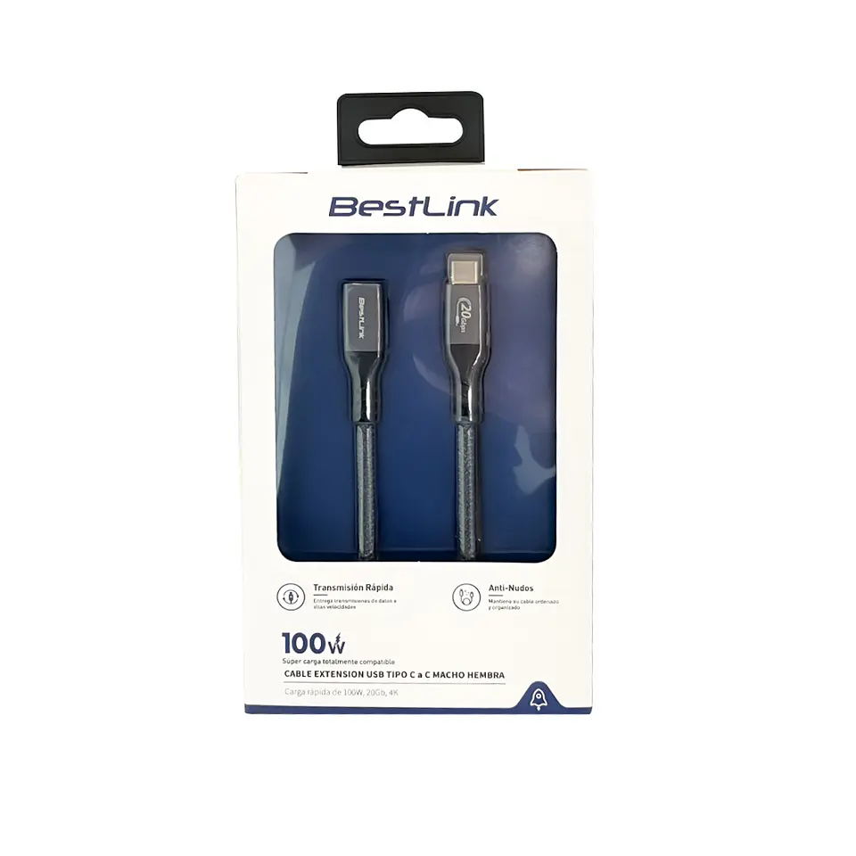 Cable de extension USB tipo C a C macho-hembra, carga rápida de 100W, 20Gb, 4K, 1,8 m 2