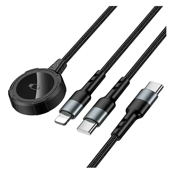 Cargador HOCO CW64 3 EN 1, USB-C a smartwatch, USB-C y IPHONE