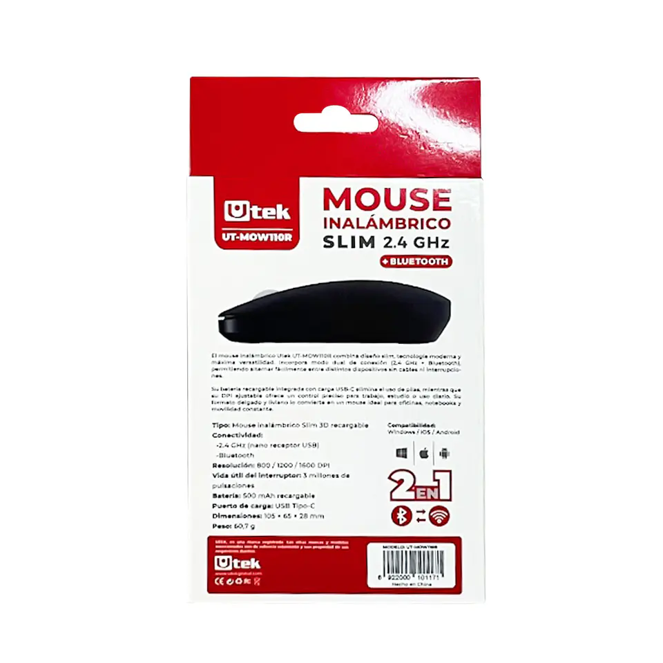 Mouse inalambrico slim dual 2.4GHZ + Bluetooth recargable 5