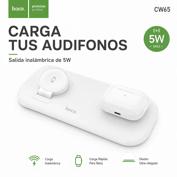Base de carga 3 en 1 android / apple cw65 blanca 3