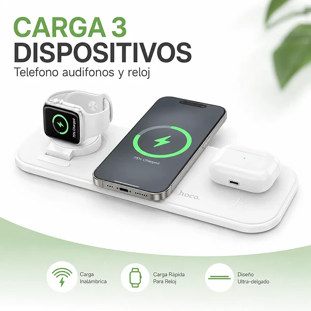 Base de carga 3 en 1 android / apple cw65 blanca 6