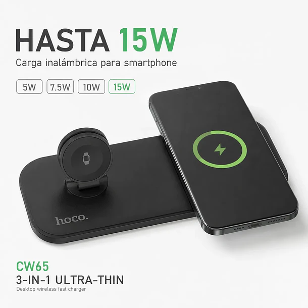Base de carga 3 en 1 android / apple cw65 negra 3