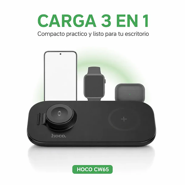 Base de carga 3 en 1 android / apple cw65 negra 4
