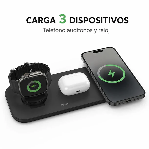Base de carga 3 en 1 android / apple cw65 negra 6