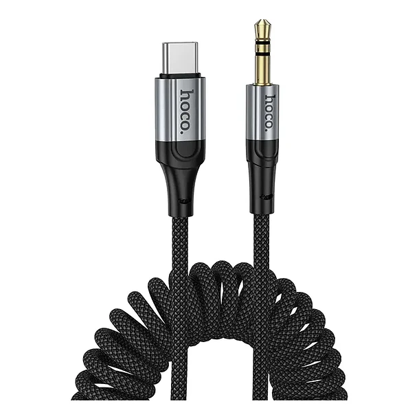 Cable de audio auxiliar 3.5 a USB-C trenzado tipo resorte 1