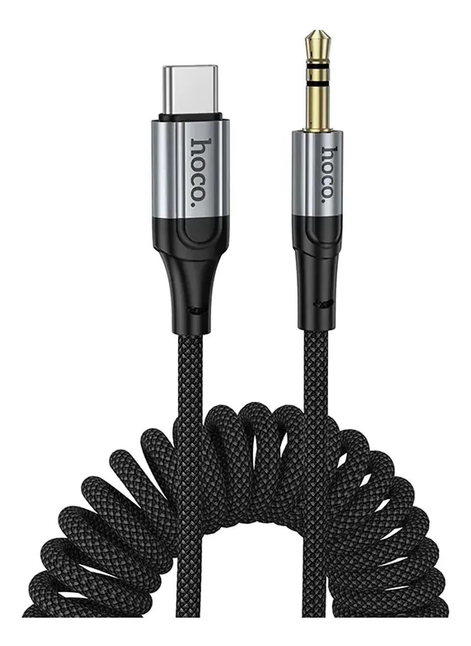 Cable de audio auxiliar 3.5 a USB-C trenzado tipo resorte 1