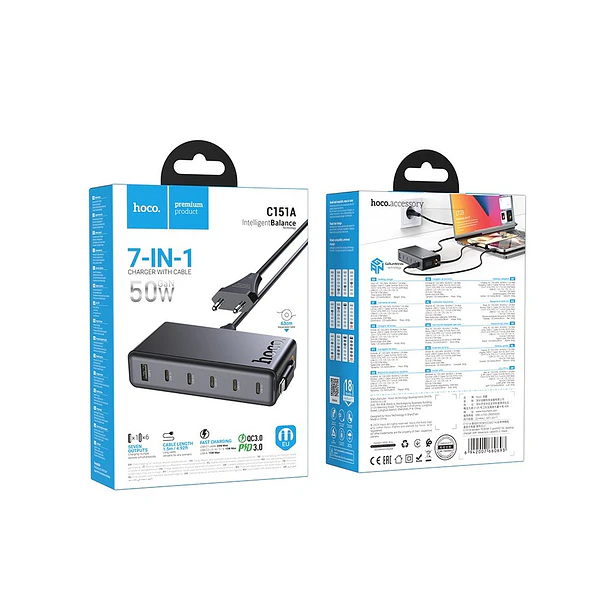 Cargador 6 en 1 C152A 5 USB-C + 1 USB 3.0 5