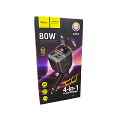 Cargador De Auto 4 En 1 Hoco Ace1 Led 80w Negro