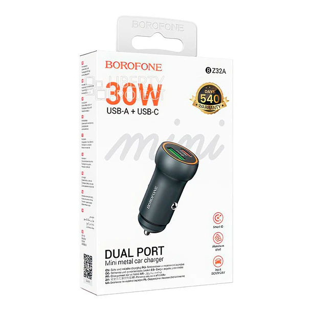 Cargador de Auto Borofone Bz32a Dual Usb Tipo C Gris 2