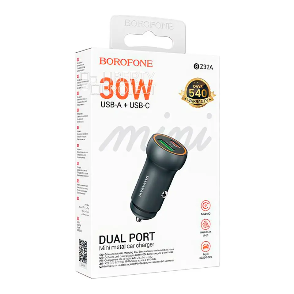 Cargador de Auto Borofone Bz32a Dual Usb Tipo C Gris 2
