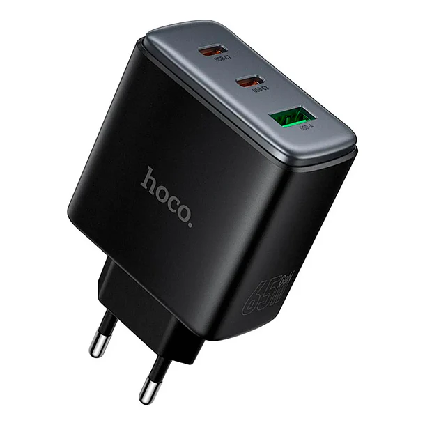 Cargador Carga Rapida Hoco C160a 65w Triple Negro 1