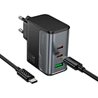 Cargador Carga Rapida Hoco Cs75a 70w Triple Tipo C Negro 1