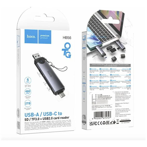 Lector De Tarjetas 3 En 1 Tipo C Sd Micro Sd + Usb Hoco Hb56 4