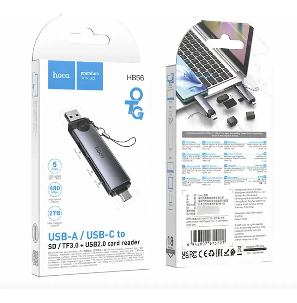 Lector De Tarjetas 3 En 1 Tipo C Sd Micro Sd + Usb Hoco Hb56 4