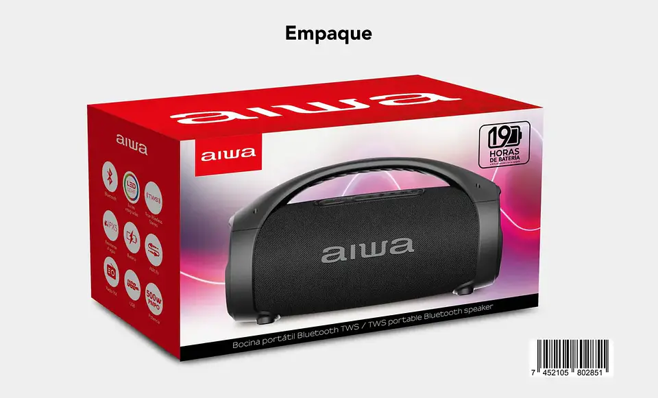 Parlante Portatil Bluetooth Aiwa 50w Funcion Tws Aw-s144bt 5