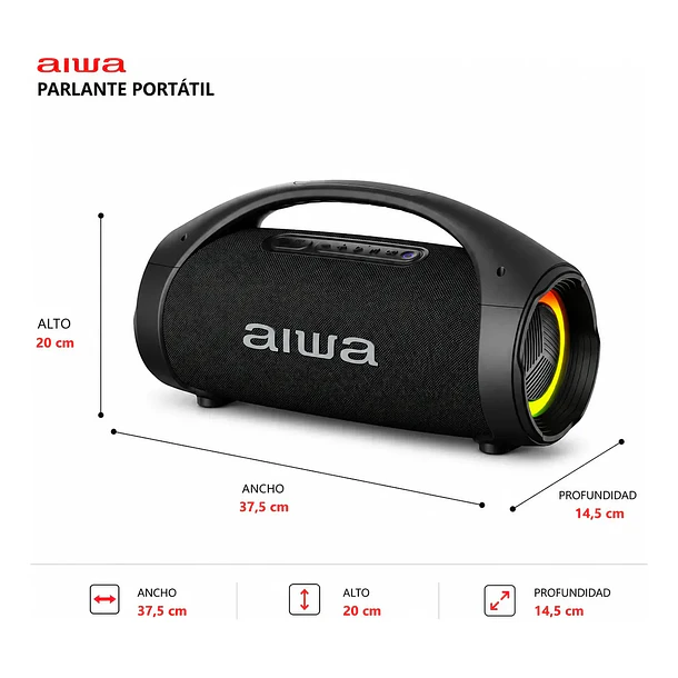 Parlante Portatil Bluetooth Aiwa 50w Funcion Tws Aw-s144bt 2