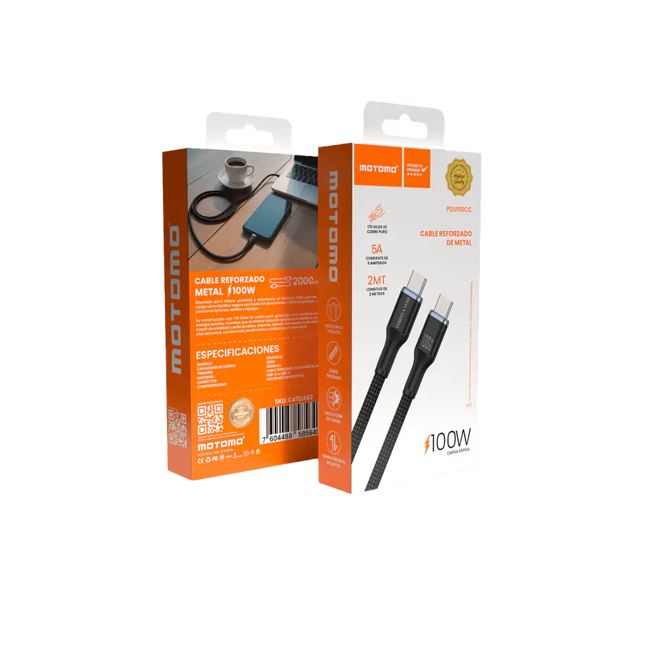 Cable de carga 5A Usb-c a Usb-c 2 METROS 100W trenzado 3