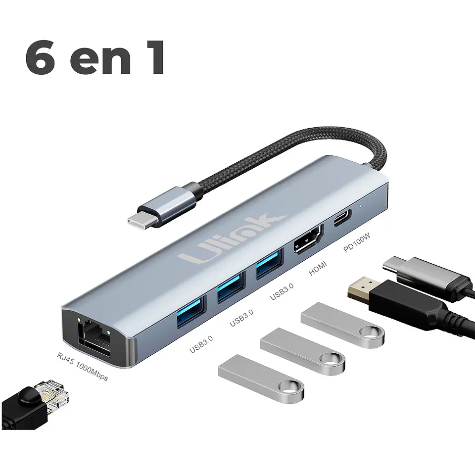 Adaptador multipuerto USB-C 6 en 1 2