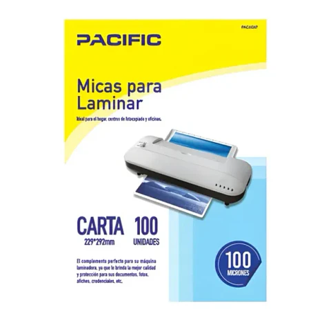 Laminas termolaminadora formato oficio 100 micrones pacific color 