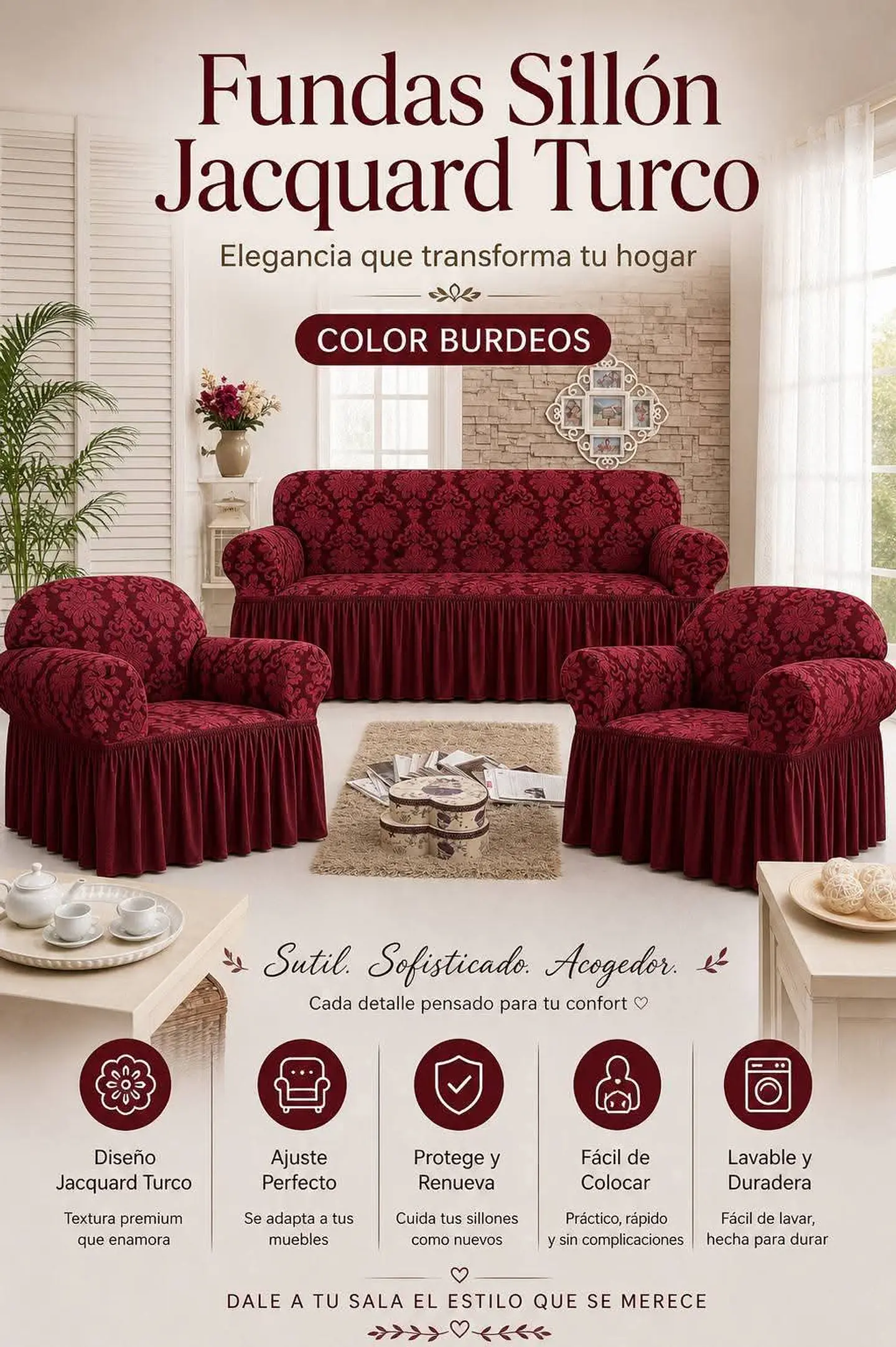 Set de Fundas para Sillón Jacquard Turco 3+1+1 1