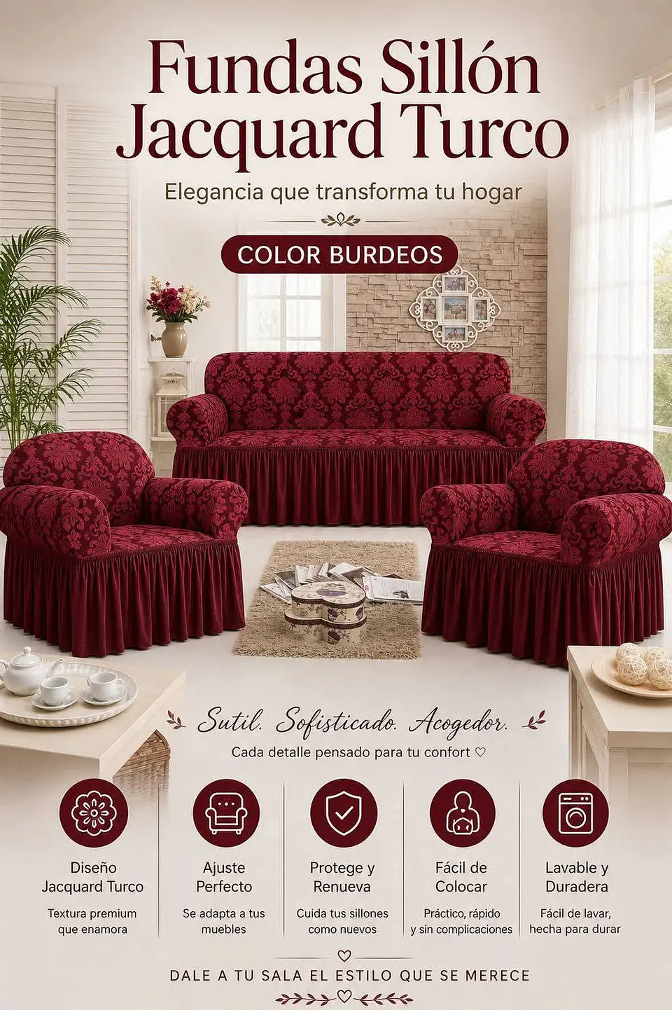 Set de Fundas para Sillón Jacquard Turco 3+1+1 1