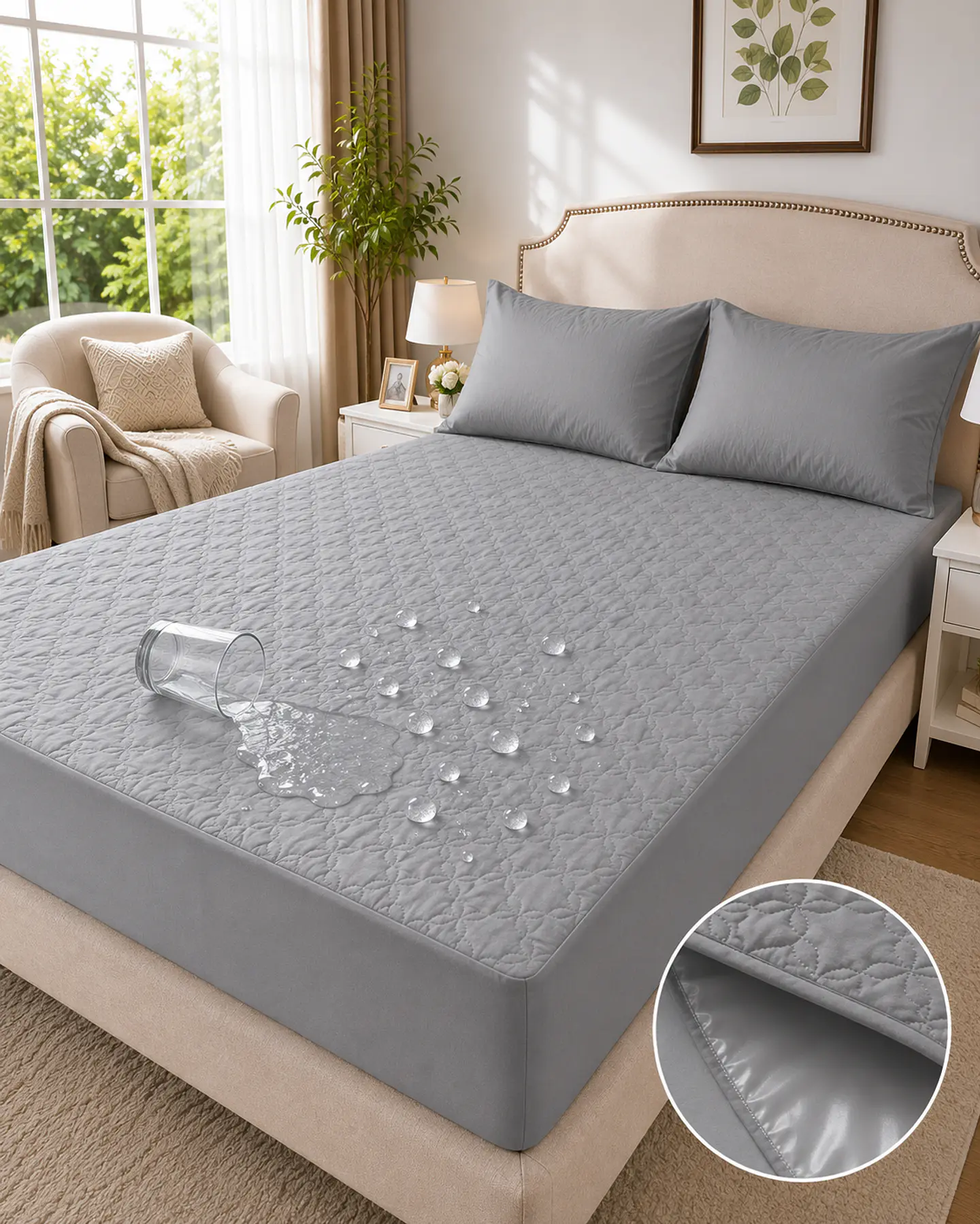 Cubre Colchón Impermeable con Fundas Super King Engomado Acolchado 7