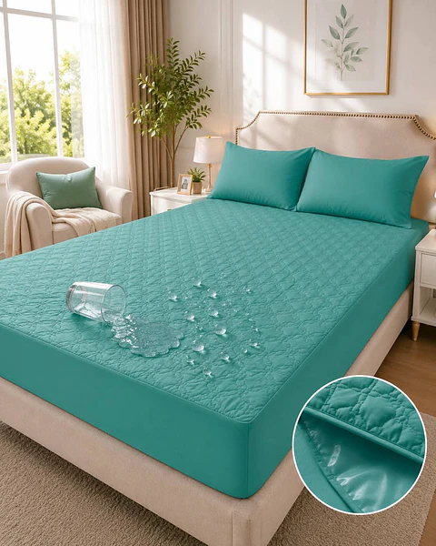 Cubre Colchón Impermeable con Fundas 1.5 Plaza Engomado