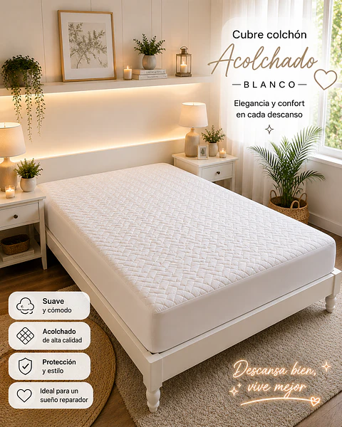 Cubre Colchón Acolchado 1.5 Plaza – Suavidad, Protección y Confort ✨