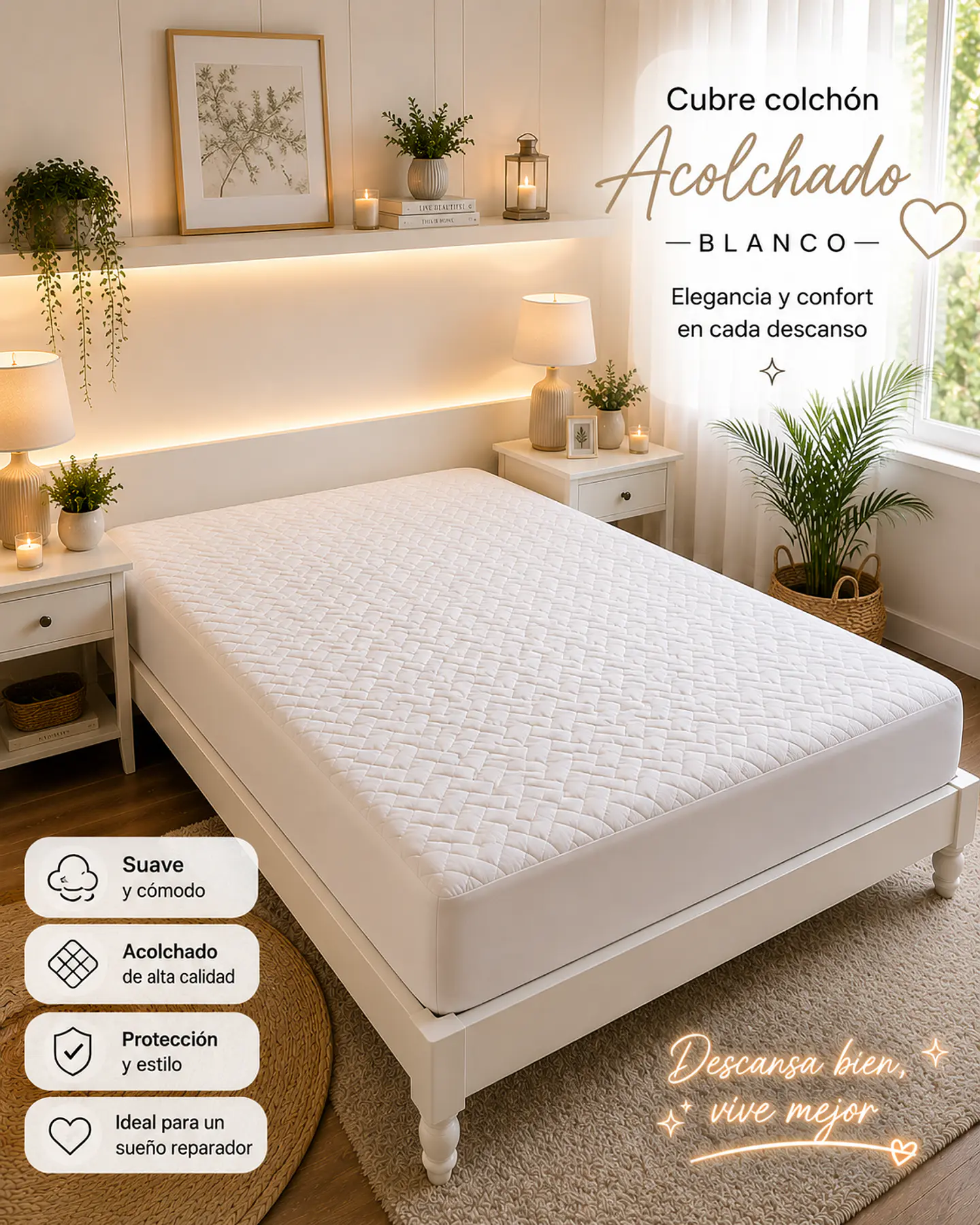 Cubre Colchón Acolchado 1.5 Plaza – Suavidad, Protección y Confort ✨ 1