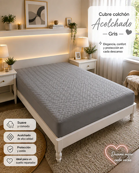Cubre Colchón Acolchado 1.5 Plaza – Suavidad, Protección y Confort ✨
