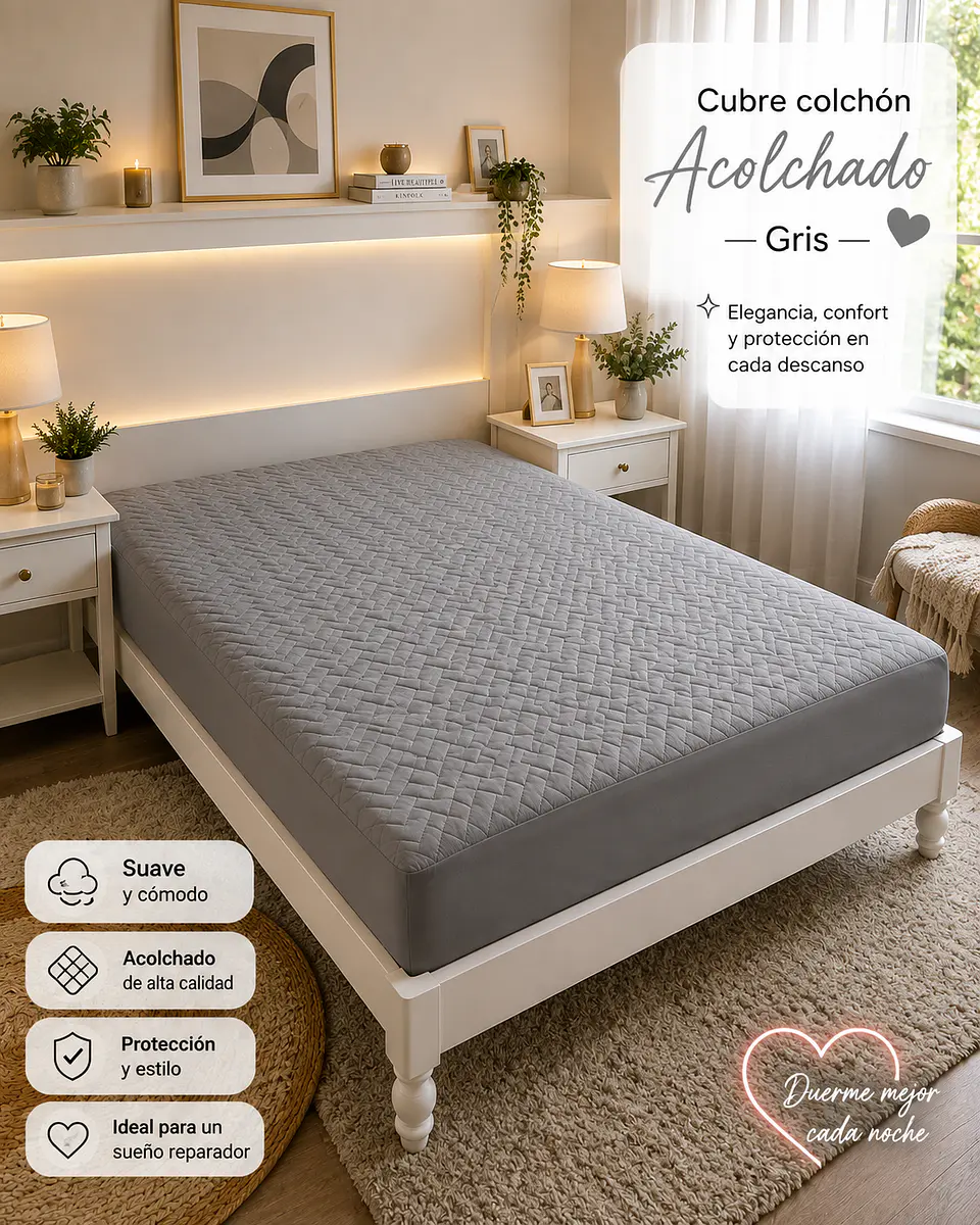 Cubre Colchón Acolchado 1.5 Plaza – Suavidad, Protección y Confort ✨ 2