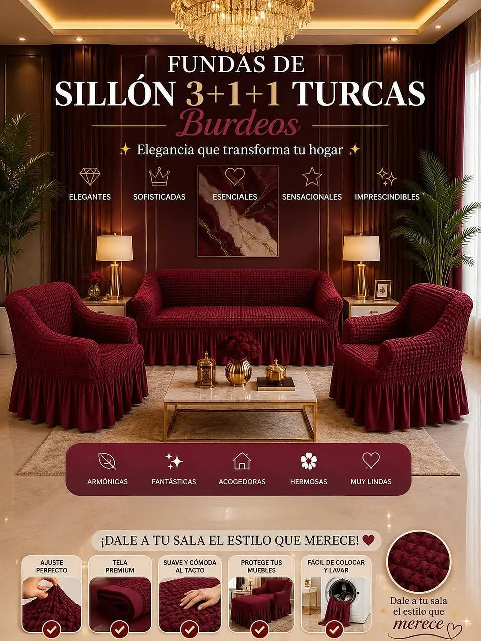 SET FUNDAS DE SILLÓN TURCAS 3+1+1 1