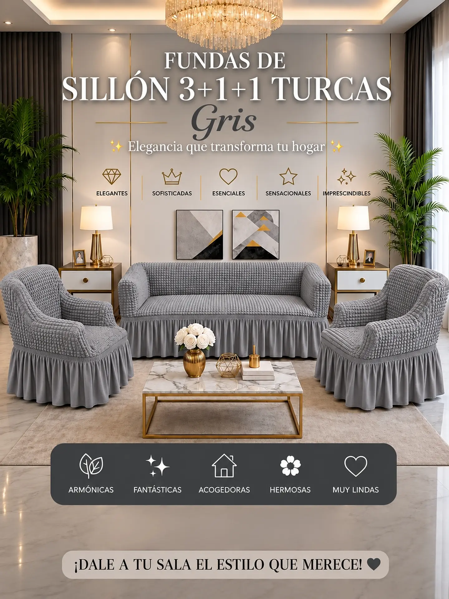 SET FUNDAS DE SILLÓN TURCAS 3+1+1 8