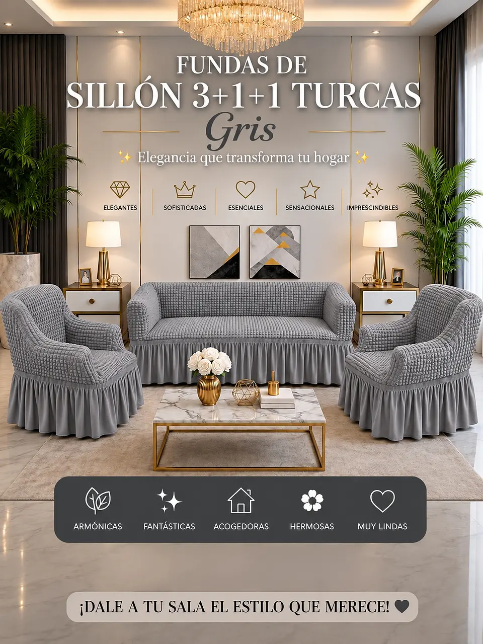 SET FUNDAS DE SILLÓN TURCAS 3+1+1 8