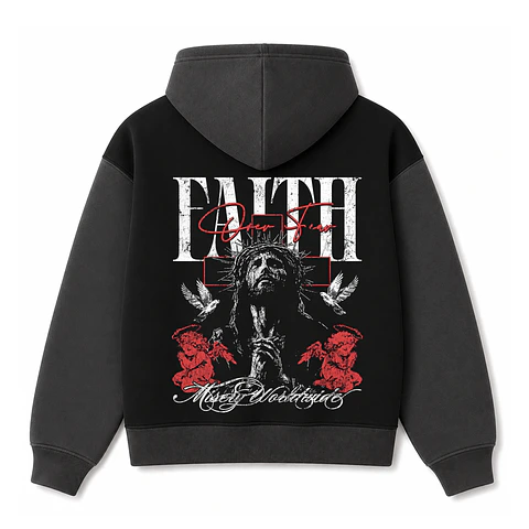 Polerón Hoddie Boxyfit Bicolor - Faith over fear