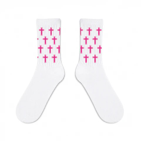 Calcetines Blancos - Cruces Rosadas