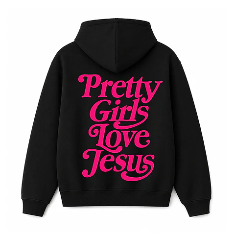 Polerón Hoddie Regular Negro Fucsia - Pretty girls love Jesus