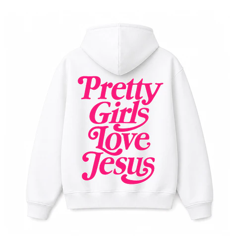 Polerón Hoddie Regular Blanco Fucsia - Pretty girls love Jesus