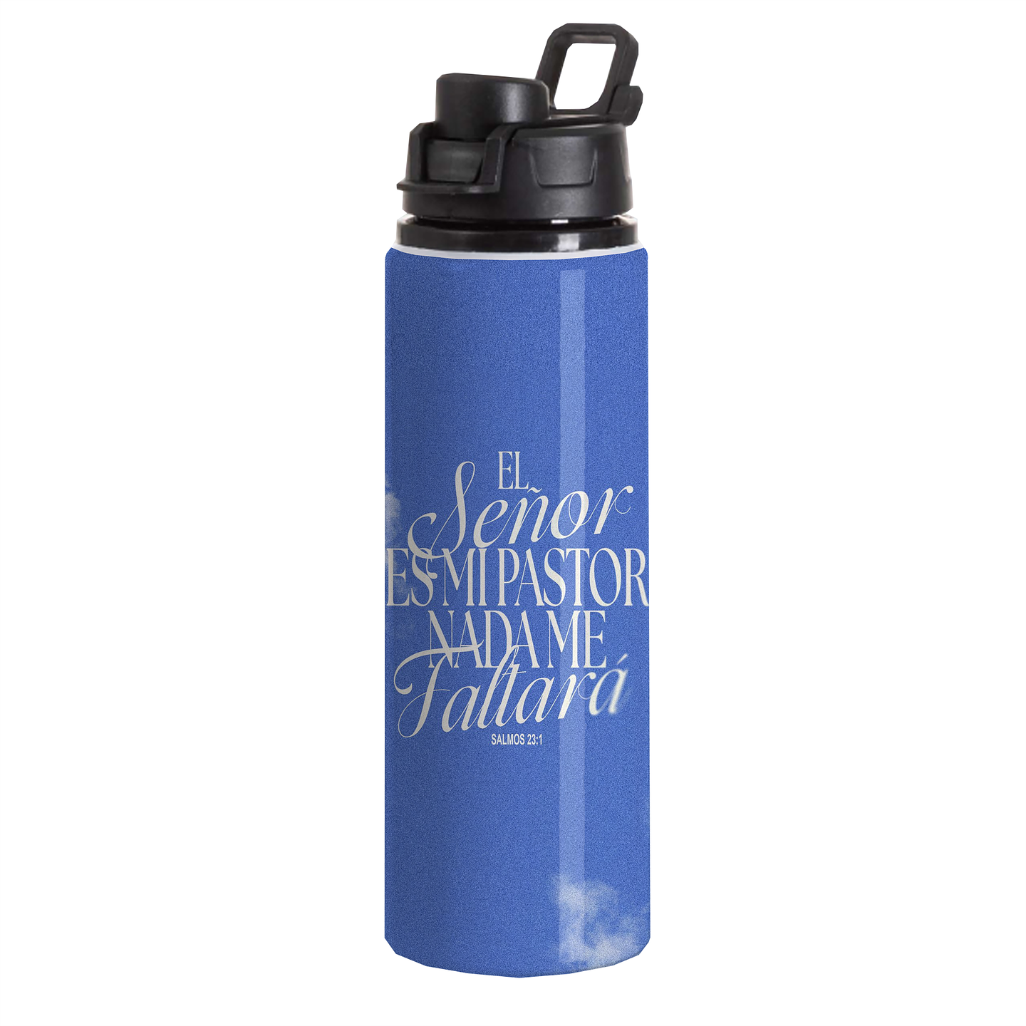 Botella Aluminio Tapa Click El Señor es mi Pastor Azul 1
