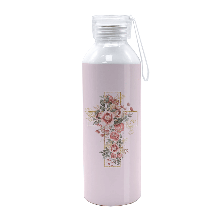 Botella Sport Cruz Flores Rosadas 1