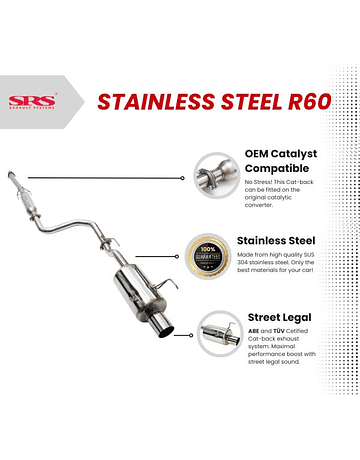 SRS EXHAUST SYSTEM R60 STAINLESS STEEL INCL. TUV (HONDA INTEGRA 95-00)