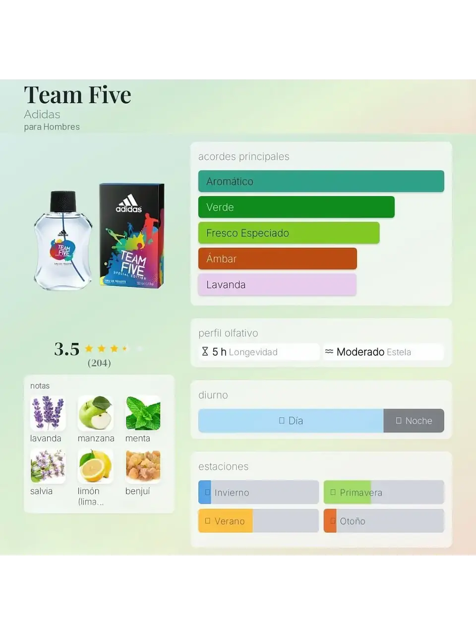 Adidas Adidas Team Five 100 ML Hombre EDT RF:4395 5