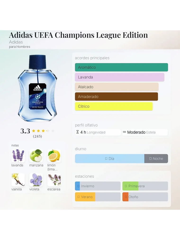 Adidas Uefa Champions League De Adidas 100 ML Hombre EDT RF: 9134 5