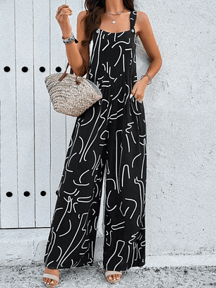 Mono Largo Estampado de Pierna Ancha