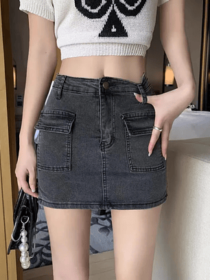 Micro Falda Cargo Denim Éclant – Cintura Alta