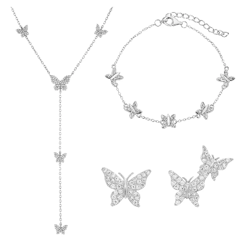 Collar + pulsera + aros mariposas  1